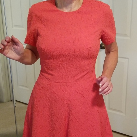 Lela Rose Floral Imprint Coral Seamed Dress - Picture 2 of 8